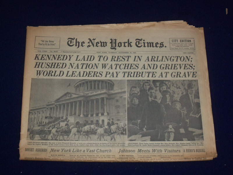 1963 NOVEMBER 26 THE NEW YORK TIMES - KENNEDY LAID TO REST IN ARLINGTON- NP 2998