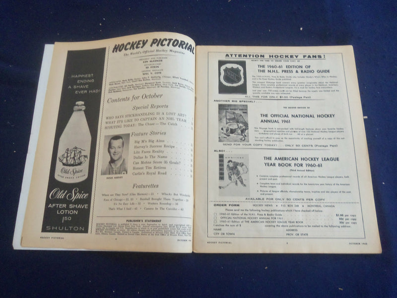 1960 OCTOBER HOCKEY PICTORIAL MAGAZINE - DEAN PRENTICE COVER - ST 200K
