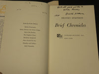 1966 BRIEF CHRONICLES HARDCOVER BOOK INSCRIBED BY BROOKS ATKINSON - D 415
