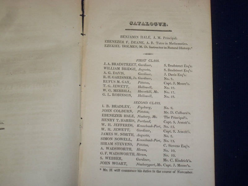 1824 GARDINER LYCEUM OFFICERS & STUDENTS CATALOGUE -BENJAMIN HALE ADDRESS-J 4786