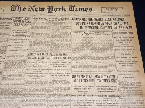 1916 DECEMBER 11 NEW YORK TIMES - LLOYD GEORGE NAMES FULL CABINET - NT 8633