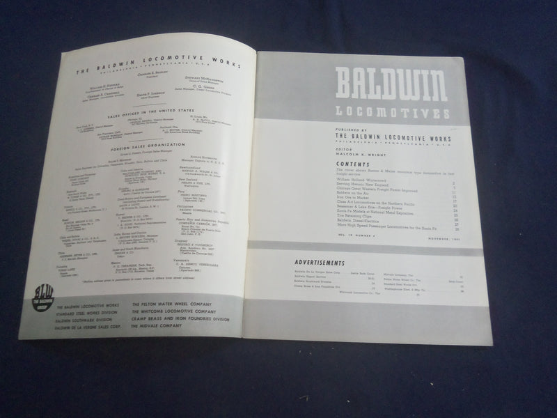 1941 NOVEMBER BALDWIN LOCOMOTIVES MAGAZINE - GREAT COVER AND PHOTOS - SP 6482L