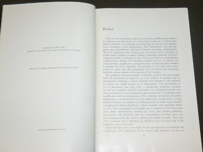 1962 SPERMATOZOAN MOTILITY BOOK EDITED BY DAVID W. BISHOP - KD 6125