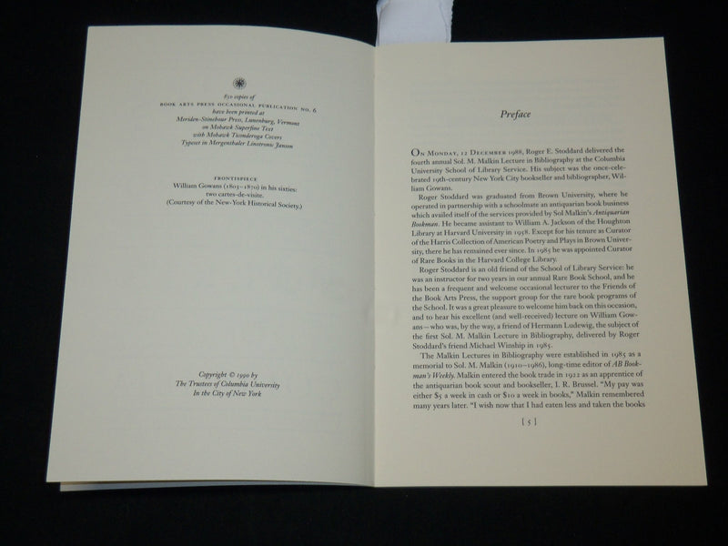 1990 WILLIAM GOWANS ANTIQUARY AND BOOKSELLER - STODDARD - MALKIN - J 6517
