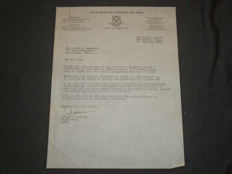 1939 CONNECTICUT BOARD OF FISHERIES & GAME LETTERS - LOT OF 2 - J 6351