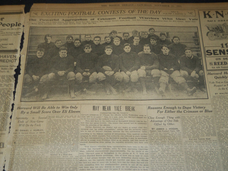 1906 NOVEMBER 24 THE BOSTON HERALD - HARVARD - YALE RUPTURE IMMINENT - BH 127