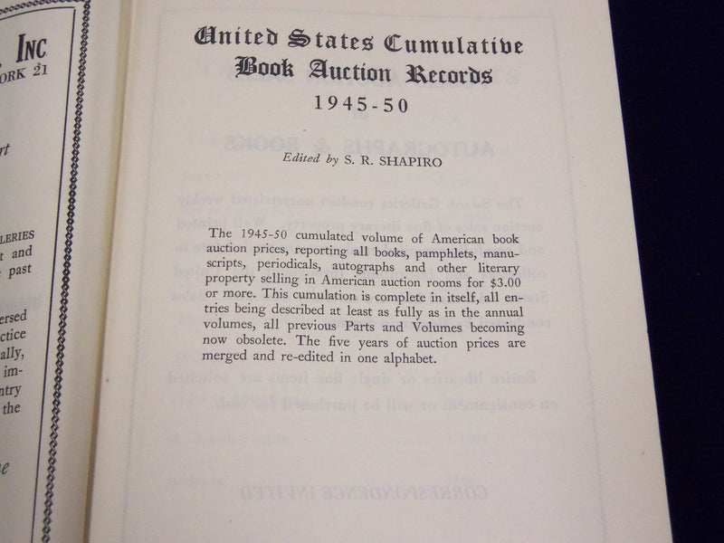 1940-1950 UNITED STATES CUMULATIVE BOOK AUCTION RECORDS LOT OF 4 - KD 1377