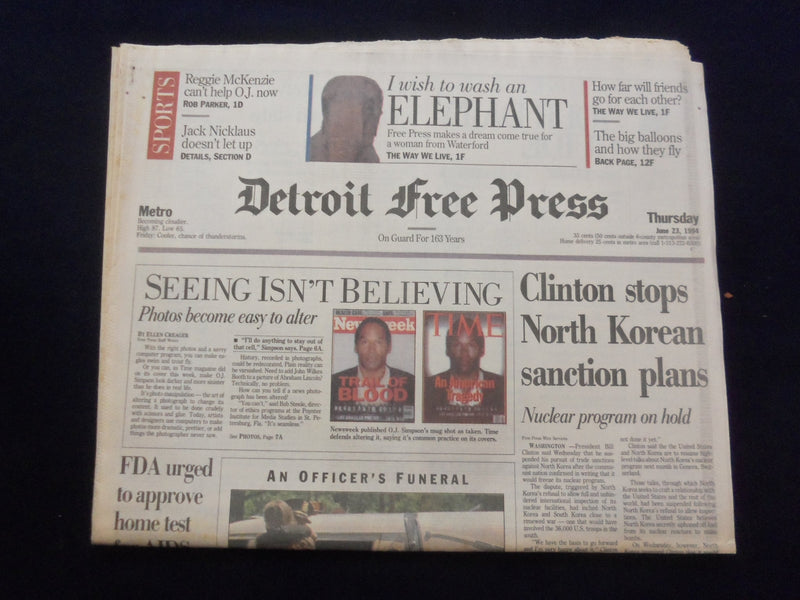 1994 JUNE 23 DETROIT FREE PRESS NEWSPAPER-CLINTON STOPS N. KOREAN PLANS- NP 7227