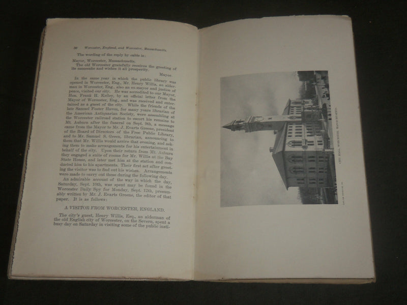 1908 WORCESTER ENGLAND AND WORCESTER MASSACHUSETTS SIGNED BOOK - J 7105