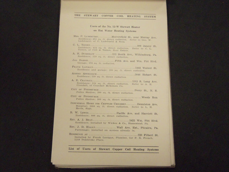 1900'S STEWART COOPER COIL HEATING SYSTEM CATALOGUE - PITTSBURGH PA - J 5233