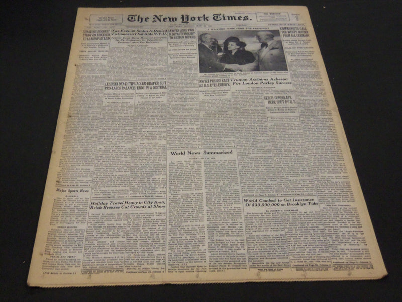 1950 MAY 28 NEW YORK TIMES - LESINSKI DEATH TIPS PRO LABOR BALANCE - NT 4575