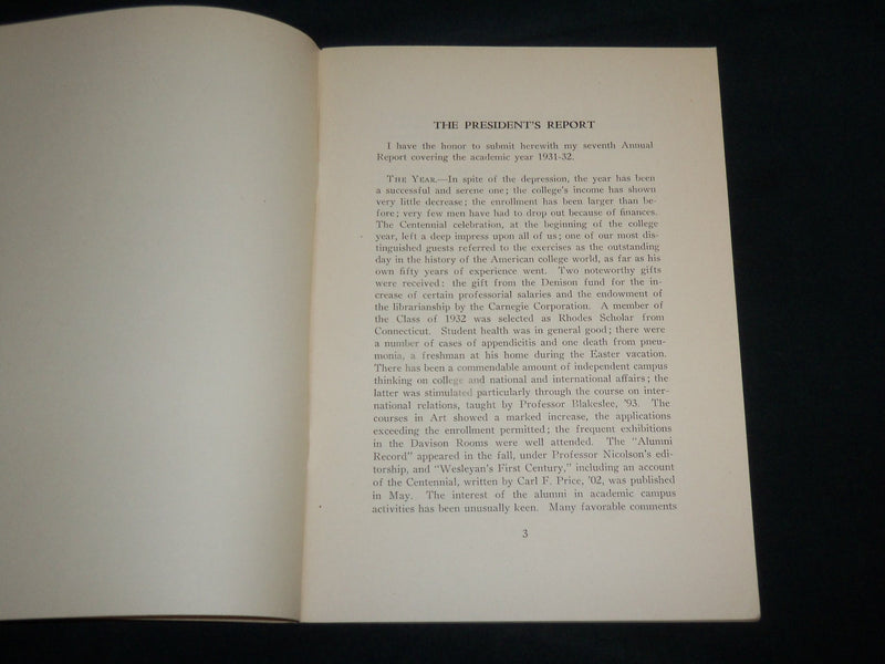 1932 OCTOBER WESLEYAN UNIVERSITY BULLETIN ANNUAL REPORT - CONNECTICUT - J 6832