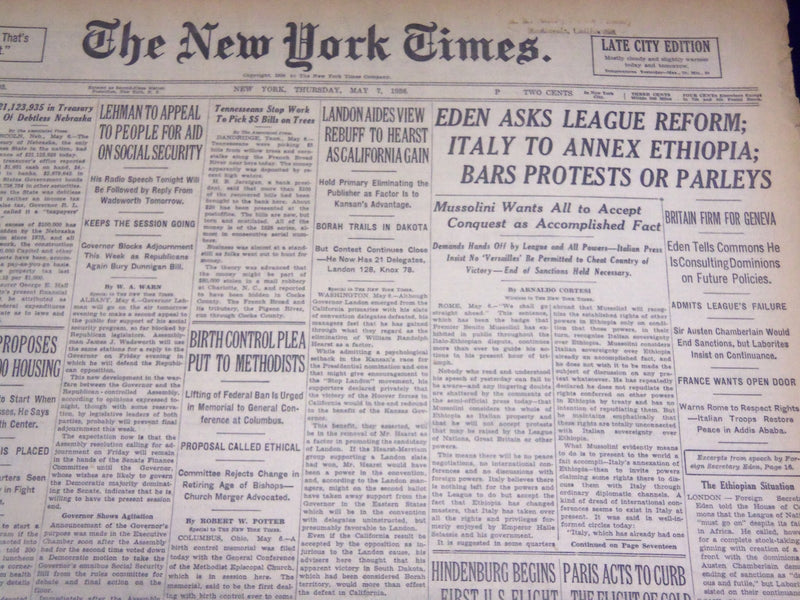 1936 MAY 7 NEW YORK TIMES - ITALY TO ANNEX ETHIOPIA - NT 2110