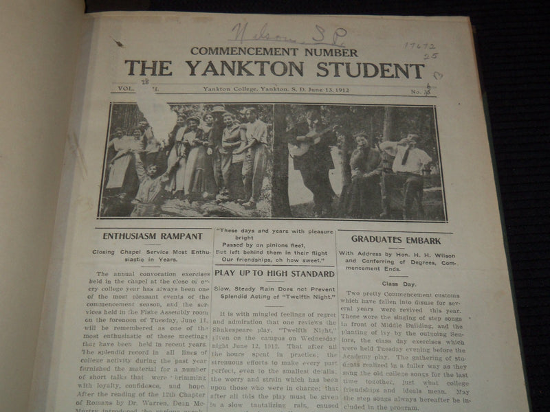 1912-1917 YANKTON STUDENT NEWSPAPER VOLUME LOT OF 5 - SOUTH DAKOTA - KD 3396B