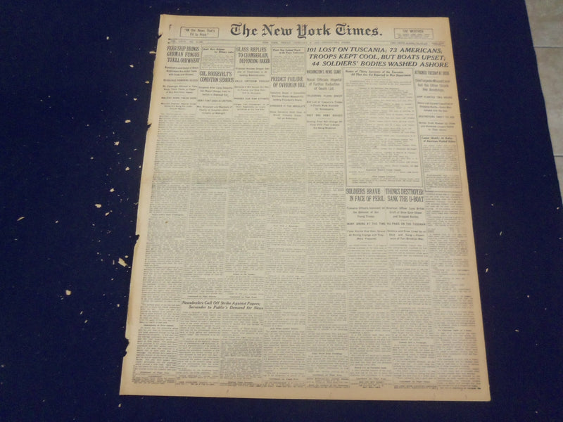 1918 FEBRUARY 8 NEW YORK TIMES - 101 LOST ON TUSCANIA, 73 AMERICANS - NT 8234