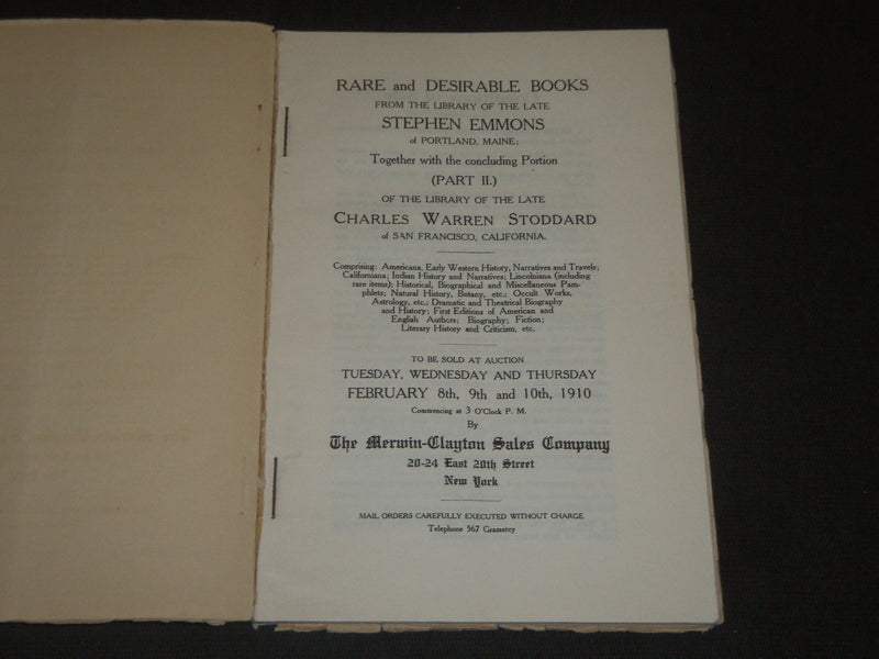 1910 MERWIN - CLAYTON SALES CO. AUCTION CATALOGUES LOT OF 4 - KD 2099R