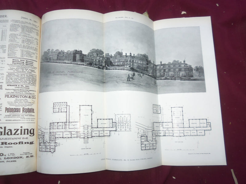 1911 JAN-DEC THE BUILDER U. K. MAGAZINE BOUND VOLUMES - 2 VOLS - FOLD OUTS- C 34