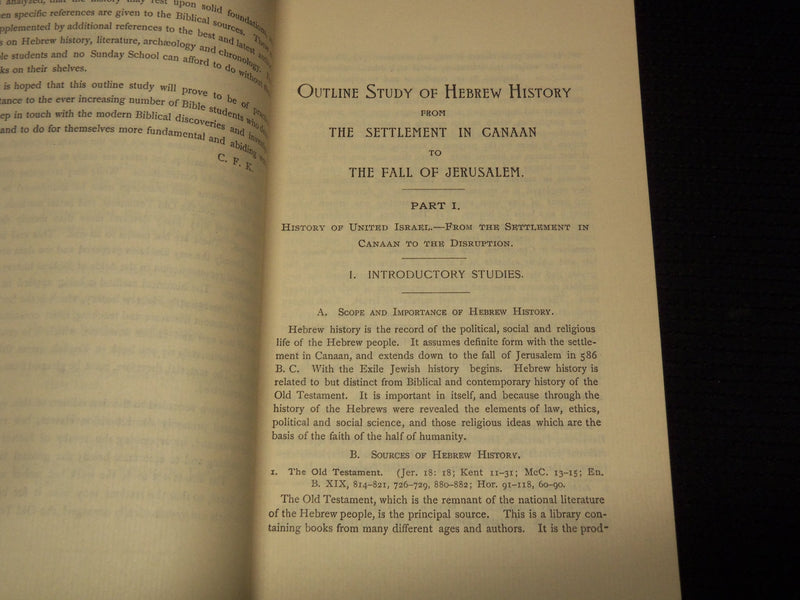 1895 OUTLINE STUDY OF HEBREW HISTORY BOOK BY CHARLES FOSTER KENT - J 7539