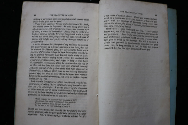 1848 THE CHARACTER OF RUSH BY THOMAS MITCHEL, M.D. - SOFTCOVER BOOK - K 2890
