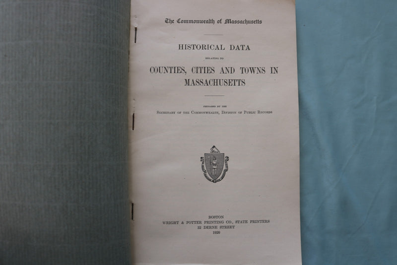 1920 MASSACHUSETTS HISTORICAL DATA - COUNTIES-CITIES - SOFTCOVER BOOK - K 3431