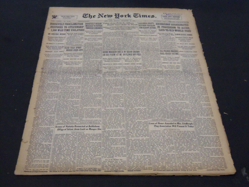 1933 DECEMBER 25 NEW YORK TIMES - ARCHBISHOP ASSASSINATED - NT 5211