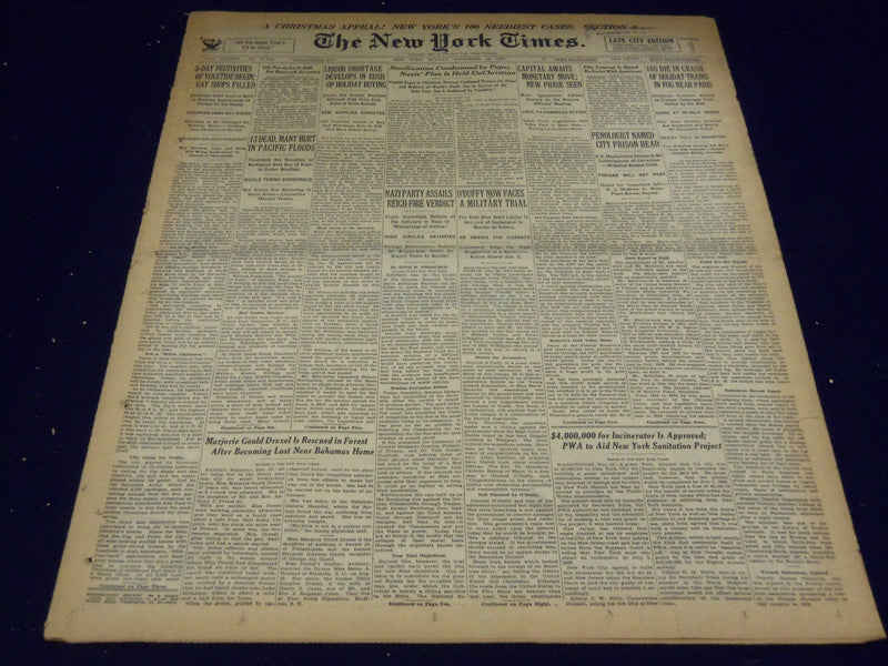 1933 DECEMBER 24 NEW YORK TIMES - PARIS TRAIN CRASH KILLS 165 - NT 4162
