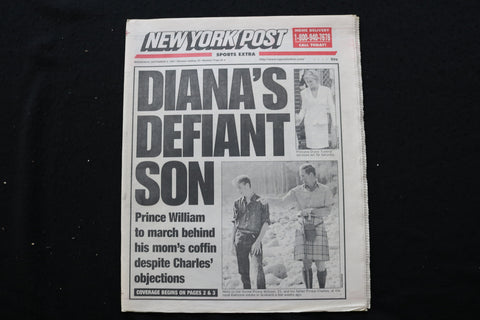 1997 SEPTEMBER 3 NEW YORK POST NEWSPAPER -PRINCESS DIANA'S DEFIANT SON - NP 8920