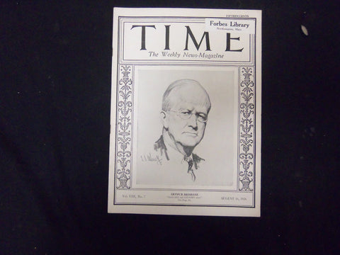 1926 AUGUST 16 TIME MAGAZINE - ARTHUR BRISBANE - T 78