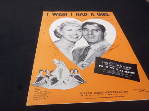 DANNY THOMAS I WISH I HAS A GIRL AUTOGRAPHED SHEET MUSIC - AM 8