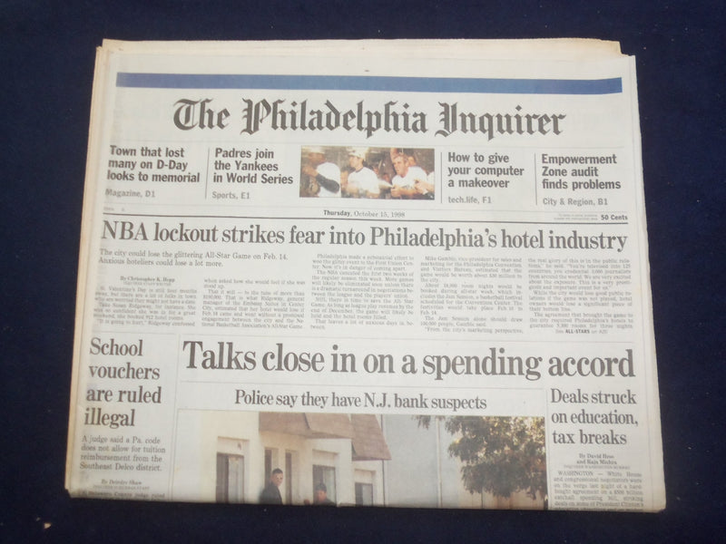 1998 OCT 15 PHILADELPHIA INQUIRER - NBA LOCKOUT STRIKES FEAR TO HOTELS - NP 7167