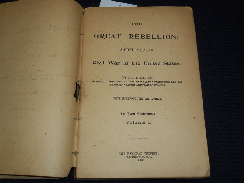 1898 THE GREAT REBELLION VOLUME 1 & 2 BY J. T. HEADLEY - SOFTCOVER - KD 936