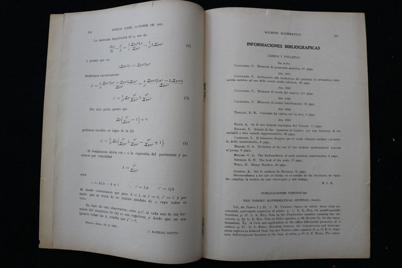 1935 BOLETIN MATEMATICO SOFTCOVER BOOKS -LOT OF 2- BUENOS AIRES-SPANISH - K 2238