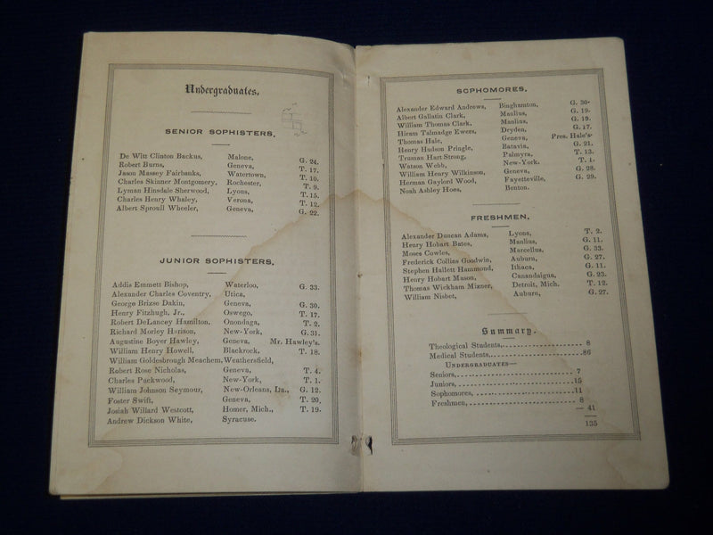 1850-1851 REGISTER OF GENEVA COLLEGE - SOFTCOVER - J 4572