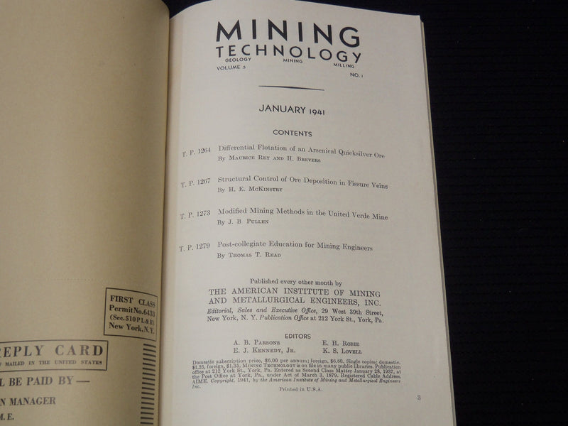 1941 MINING TECHNOLOGY MAGAZINE LOT OF 6 ISSUES - COMPLETE YEAR - O 2825C