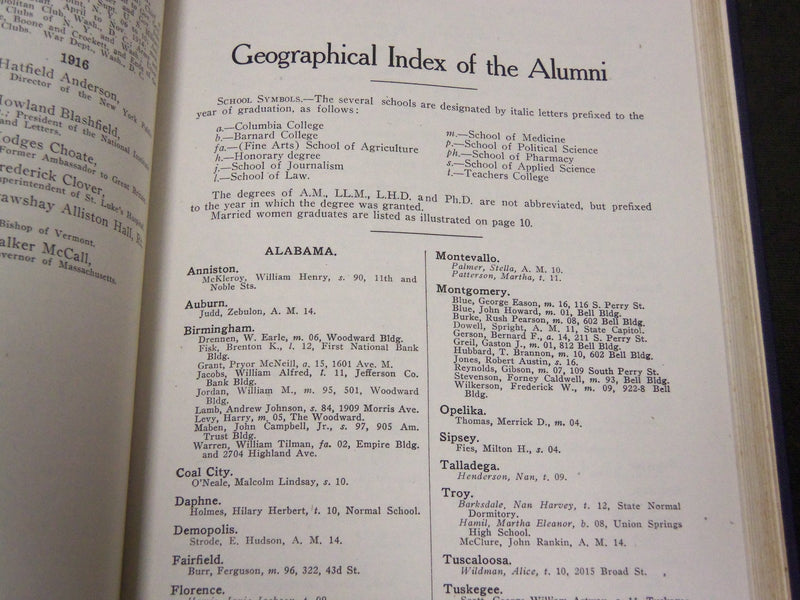 1916 COLUMBIA UNIVERSITY CATALOGUE OF GRADUATES 16TH EDITION VOLUME - KD 1891