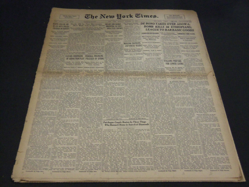 1935 OCTOBER 14 NEW YORK TIMES - DE BONO TAKES OVER ADOWA - NT 4870