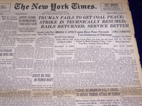 1946 MAY 27 NEW YORK TIMES - TRUMAN FAILS TO GET COAL PEACE - NT 3224