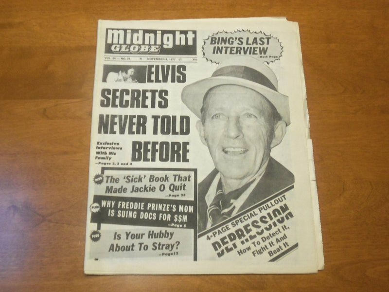 1977 NOV 8 MIDNIGHT GLOBE NEWSPAPER - ELVIS SECRETS NEVER TOLD BEFORE - NP 4735