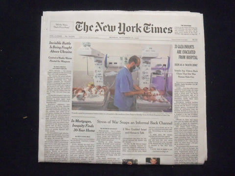 2023 NOVEMBER 20 NEW YORK TIMES - 31 GAZA INFANTS ARE EVACUATED FROM HOSPITAL