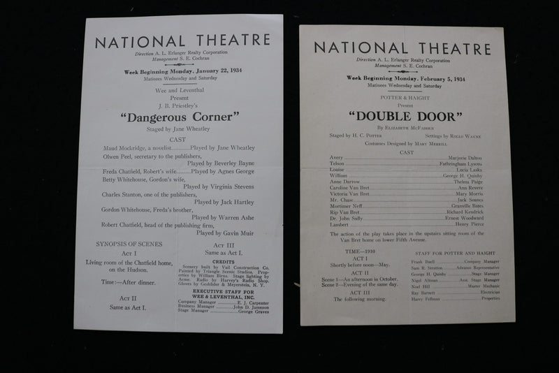 1934 NATIONAL THEATRE PROGRAMS - LOT OF 14 - K 2831