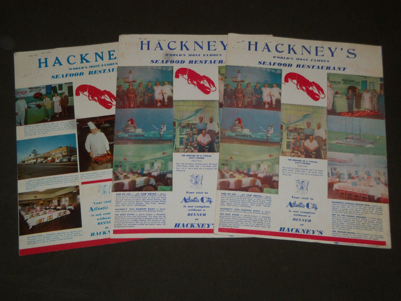 1956-1957 HACKNEY'S RESTAURANT MENUS LOCATED IN ATLANTIC CITY NEW JERSEY- O 2282