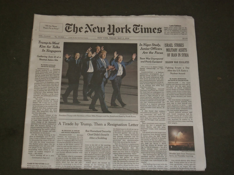 2018 MAY 11 NEW YORK TIMES - TRUMP TO MEET KING JONG UN IN SINGAPORE