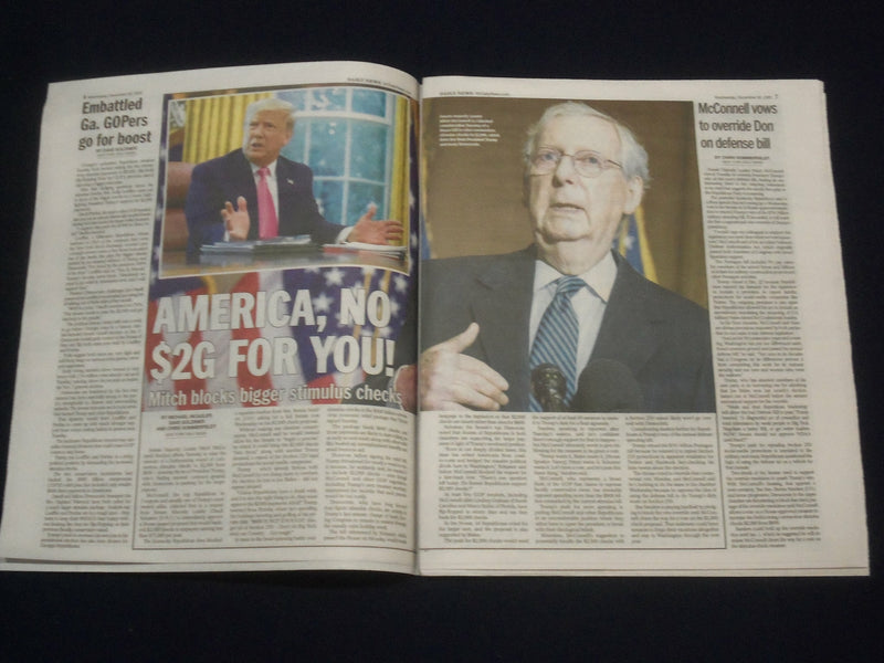 2020 DECEMBER 30 NEW YORK DAILY NEWS NEWSPAPER -MCCONNELL BLOCKS $2,000 PAYMENTS