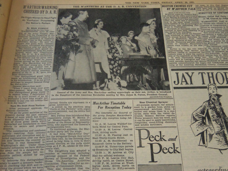 1951 APRIL 20 NEW YORK TIMES - M'ARTHUR CALLS ASIA POLICY 'BLIND