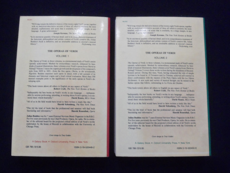 1973-1978 THE OPERAS OF VERDI SOFTCOVER BOOKS - VOLS 1 & 2 - J. BUDDER - KD 8696