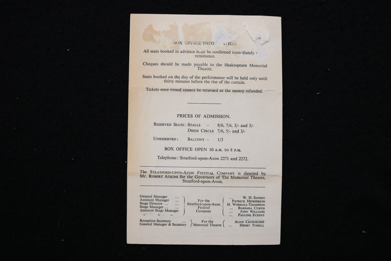 1944 SHAKESPEARE FESTIVAL PROGRAMS - LOT OF 3 & 2 TICKET STUBS - K 2822