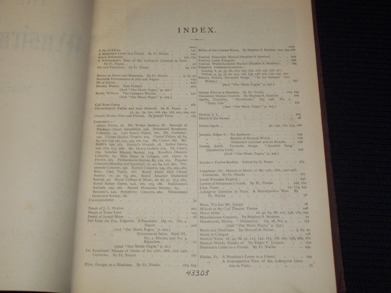 1886 THE MONTHLY MUSICAL RECORD BOUND VOLUME #16 - LISZT DEATH - KD 7462G