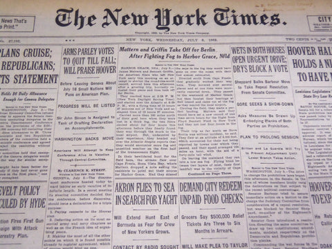 1932 JULY 6 NEW YORK TIMES - MATTERN AND GRIFFIN TAKE OFF - NT 4027