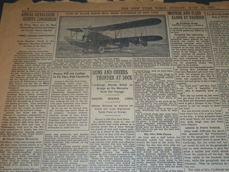 1927 JUNE 12 NEW YORK TIMES - NATION PAY ITS HOMAGE TO LINDBERGH - NT 5067