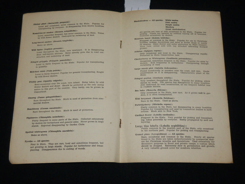 1900'S CONSERVATION LIST OF CONNECTICUT WILD FLOWERS SOFTCOVER BOOK - J 6511